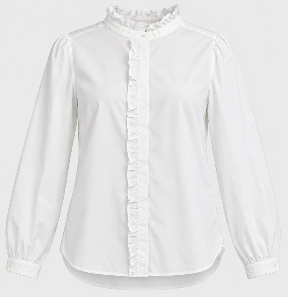 LOFT Large White Ruffle Front Blouse Long Sleeve High Neck Romantic Cottagecore